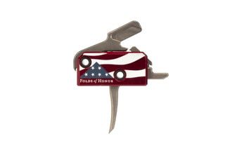 The Rise Armament Patriot High Performance AR15 AR10 Single Stage Trigger features a folds of honor engraving